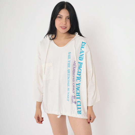 90s Island Pacific Yacht Club Sailboat Hoodie Off-White Double-Sided Graphic Cotton