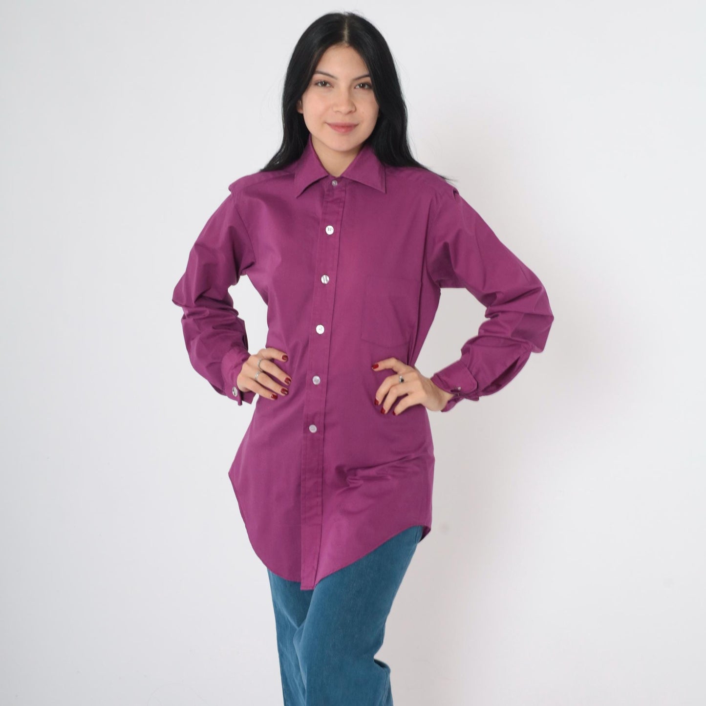 70s Sears Premiere Purple Oxford Button-Up Shirt Long Sleeve Men's Medium