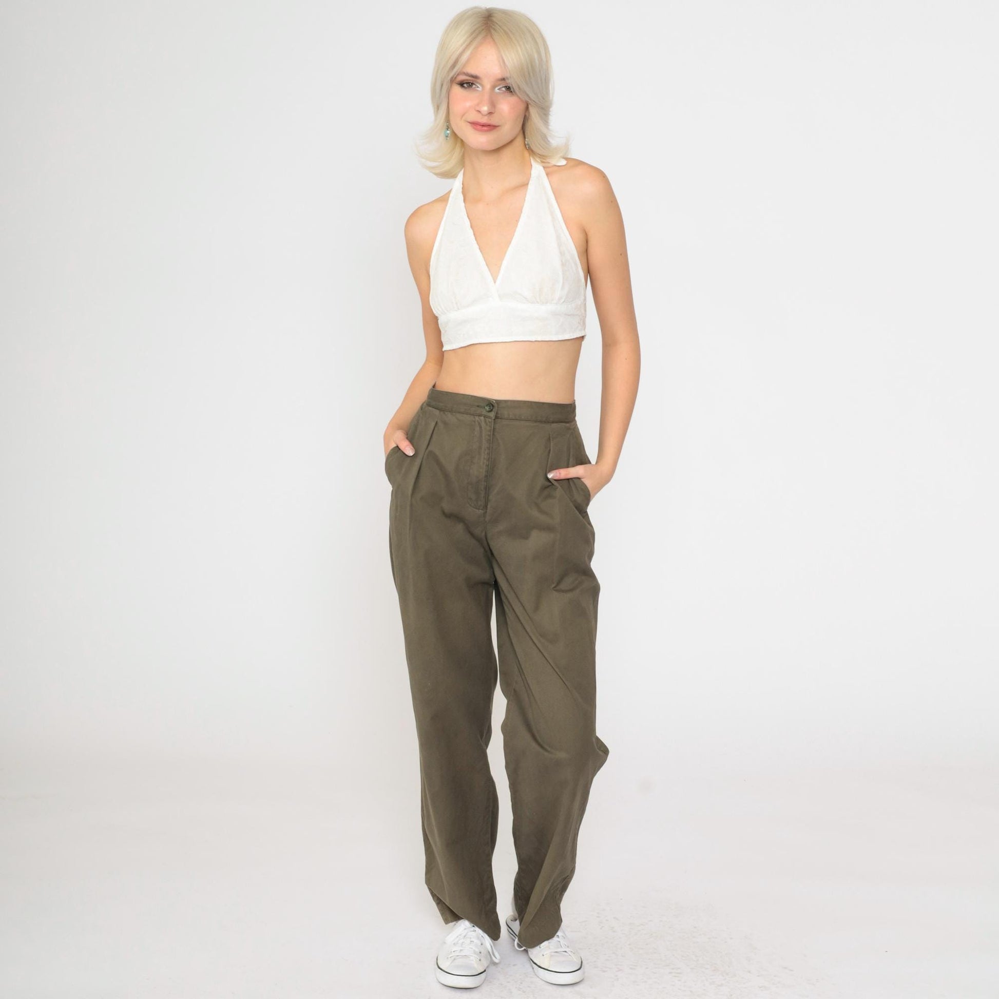 Y2K Liz Claiborne Brown Cotton Pleated Trousers High Rise Small 4
