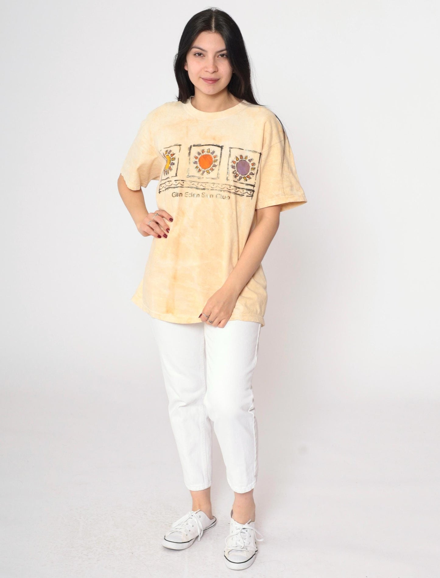 90s Glen Eden Sun Club Tie Dye Graphic T-Shirt Yellow Metallic Large