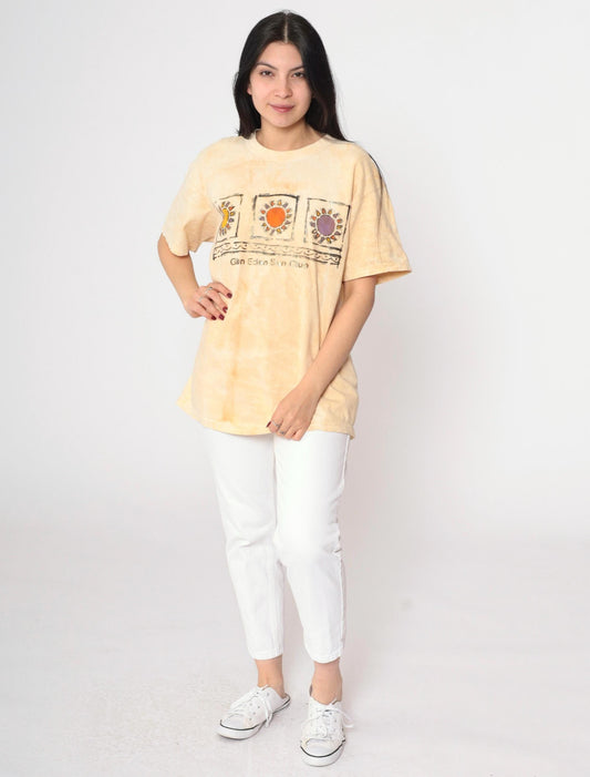 90s Glen Eden Sun Club Tie Dye Graphic T-Shirt Yellow Metallic Large