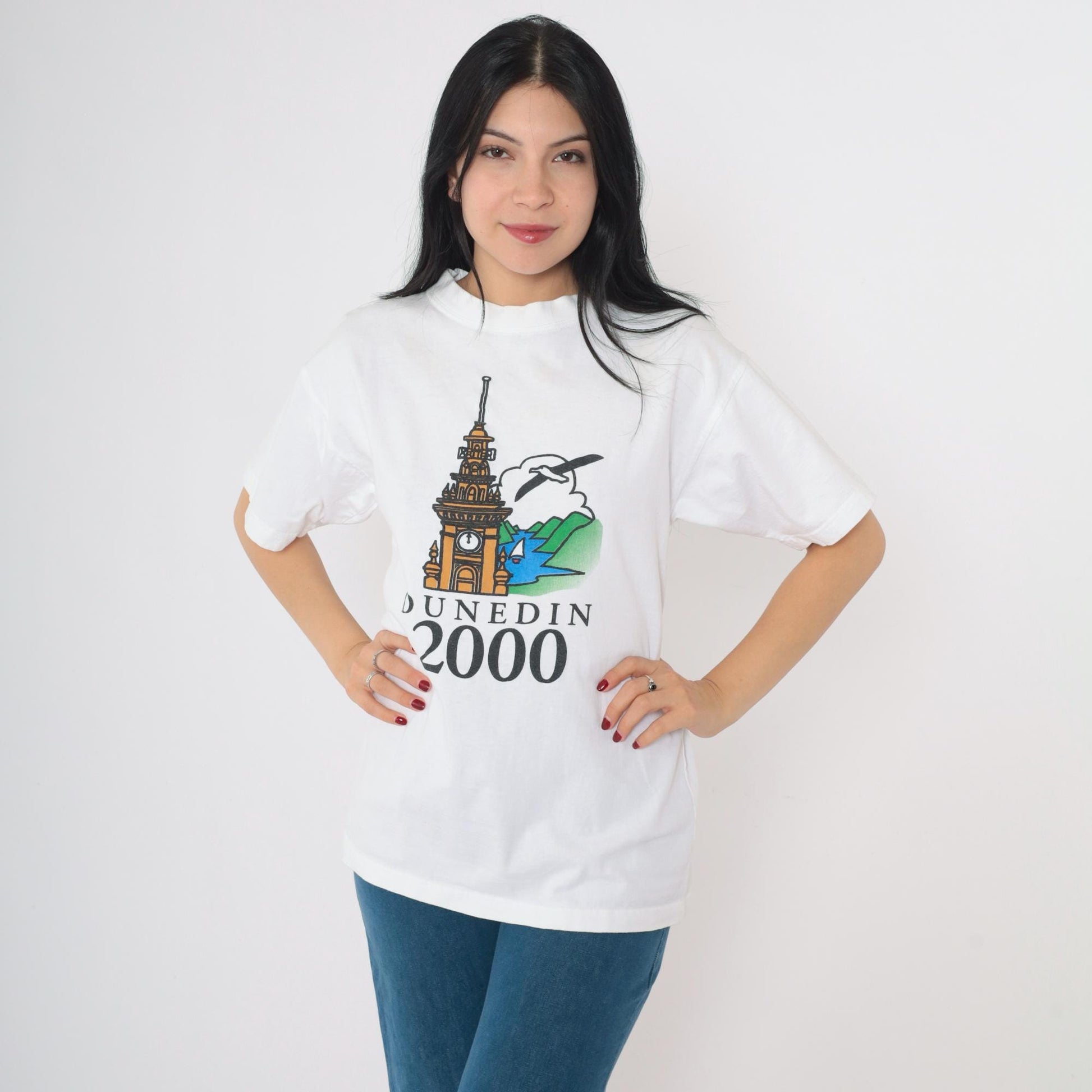 Y2K Dunedin New Zealand Railway Station Graphic Tee White Medium M