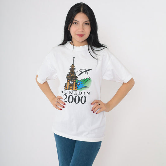Y2K Dunedin New Zealand Railway Station Graphic Tee White Medium M