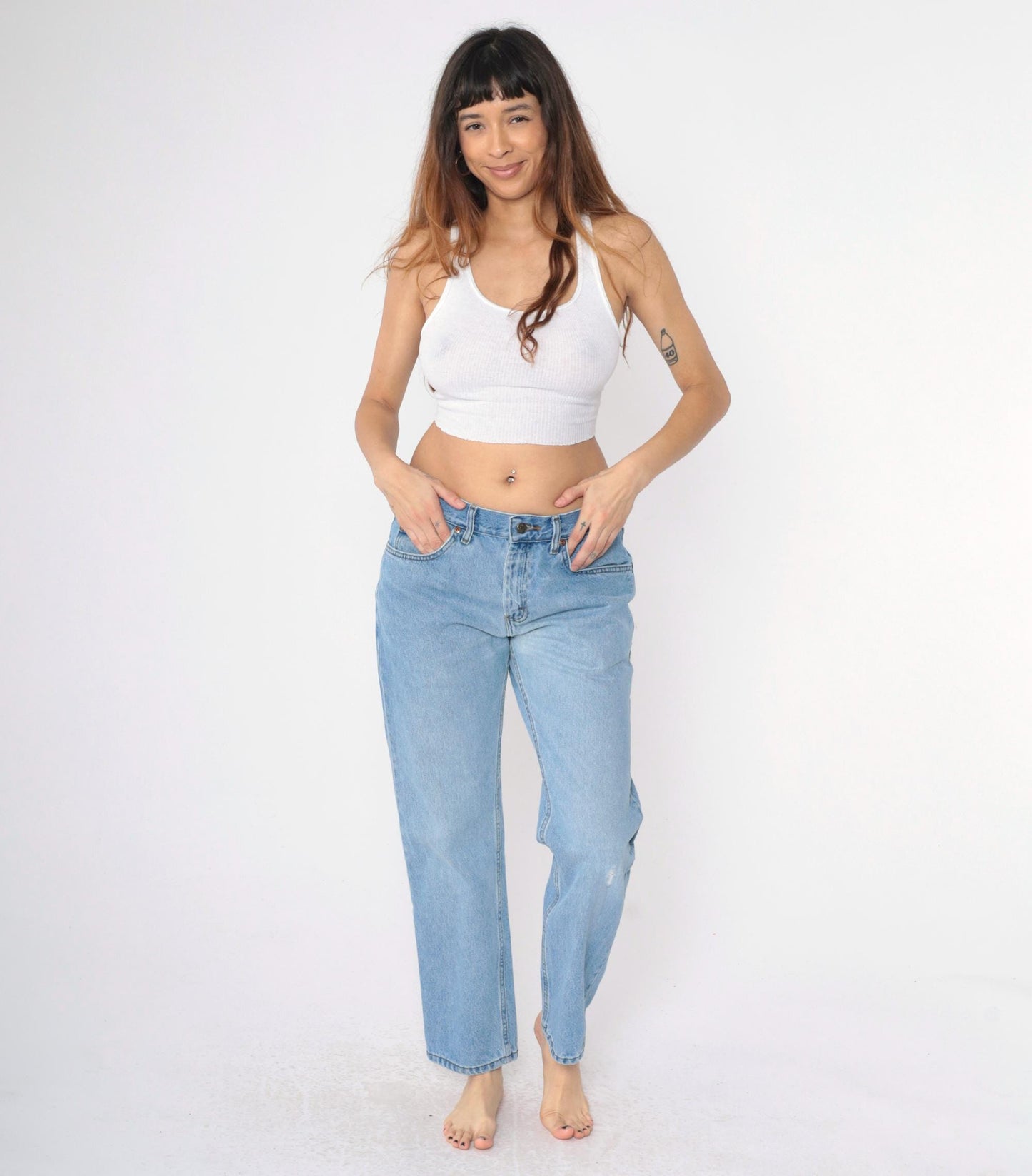 90s Lee Jeans Men's 33x30 High Waist Straight Leg Knee Rip Blue Denim