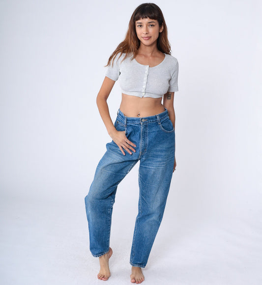 90s Gitano High Waisted Tapered Jeans Blue Denim Mom Jeans Large