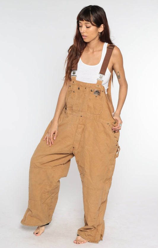 90s Old Mill Quilted Cotton Overalls Brown Workwear Bib Dungarees Large