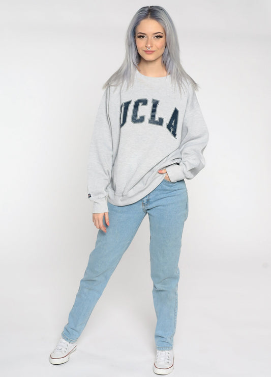 90s UCLA Los Angeles Graphic Sweatshirt Grey Jansport Crewneck Large