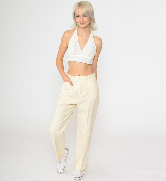 70s Levi's For Gals Sta-Prest Cream Straight Leg Trousers High Waist Small