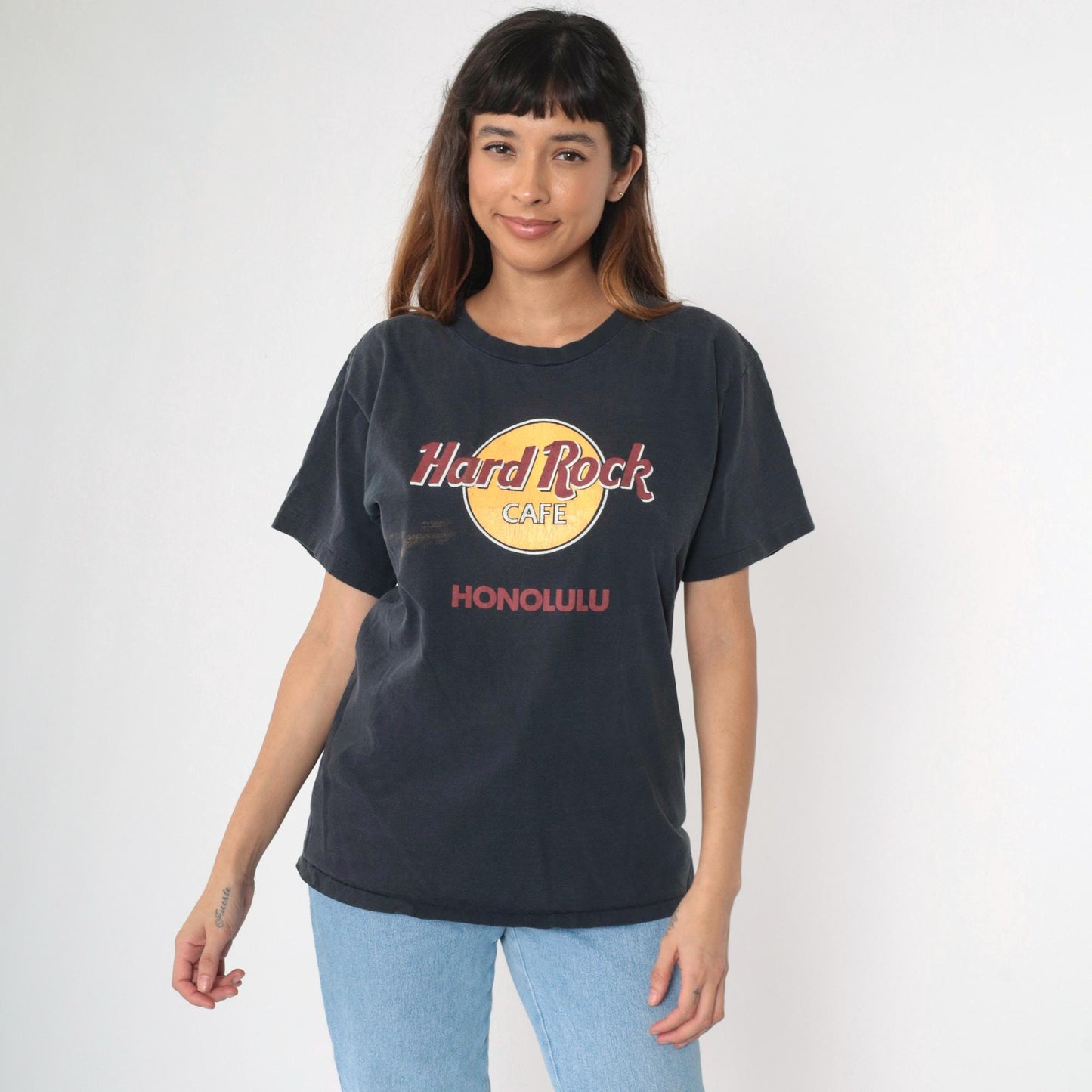 90s Hard Rock Cafe Honolulu Graphic T-Shirt Black Single Stitch Medium M