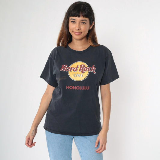 90s Hard Rock Cafe Honolulu Graphic T-Shirt Black Single Stitch Medium M