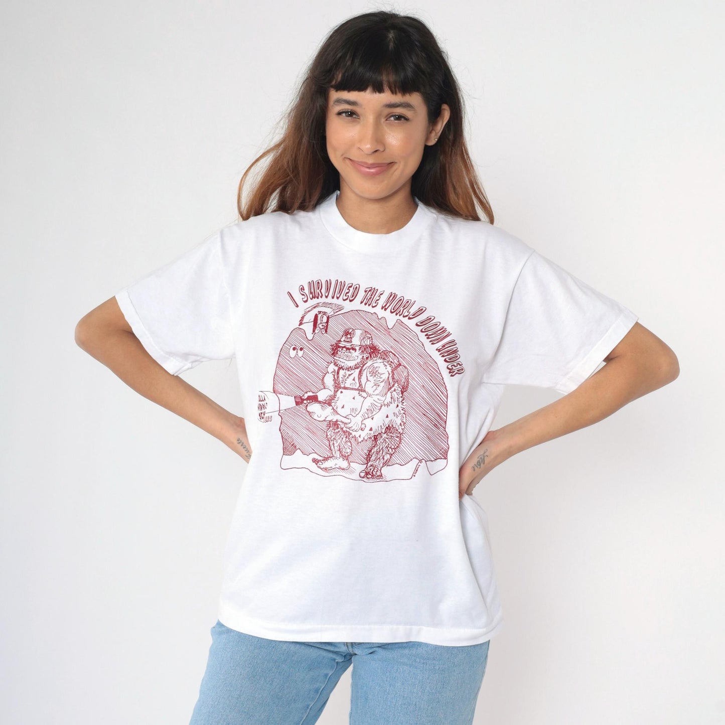 90s Rolla Middle School Spelunkers Graphic T-Shirt White Caveman Tee Large