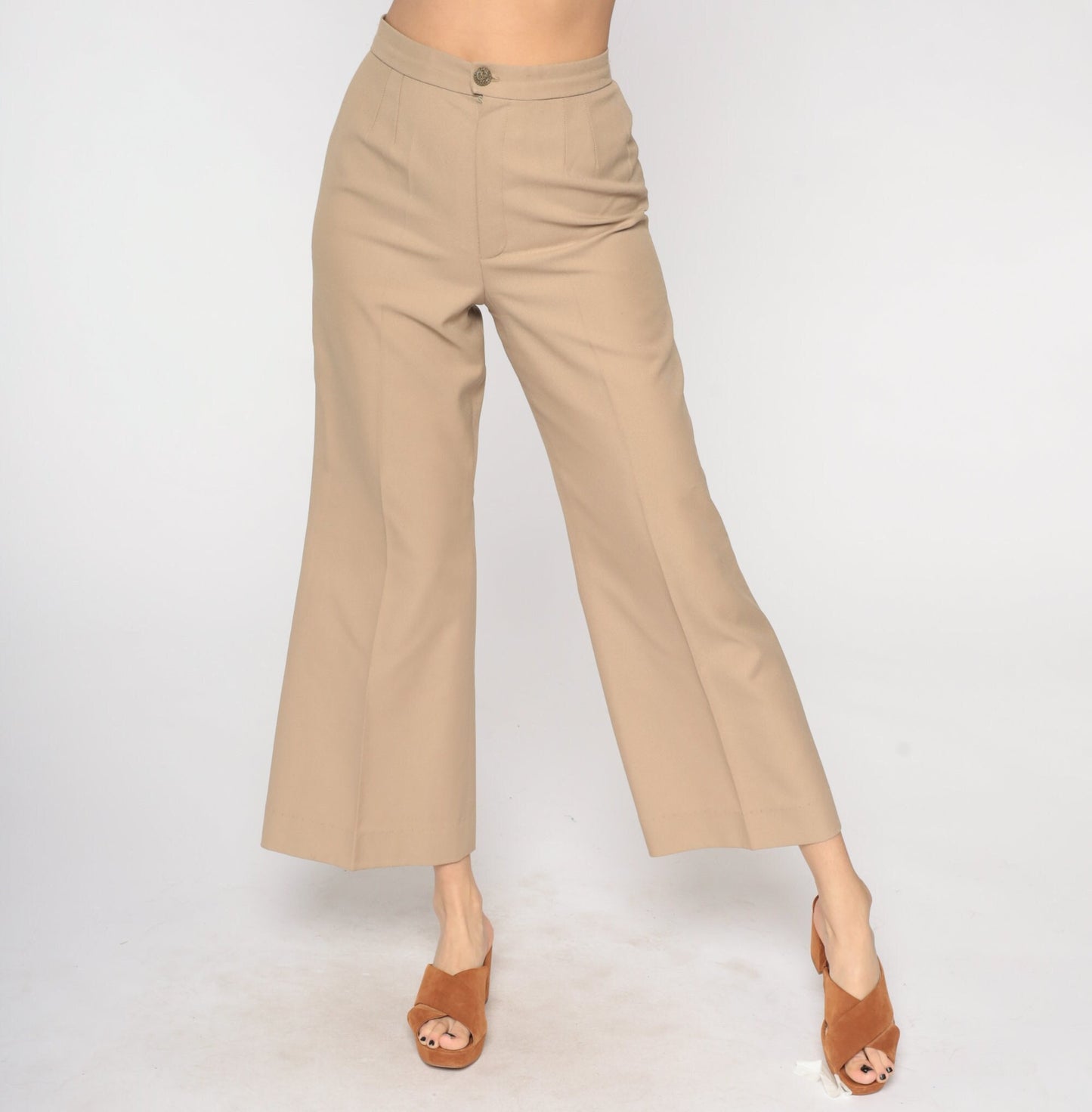 70s Tan High-Waisted Flared Trousers Small S