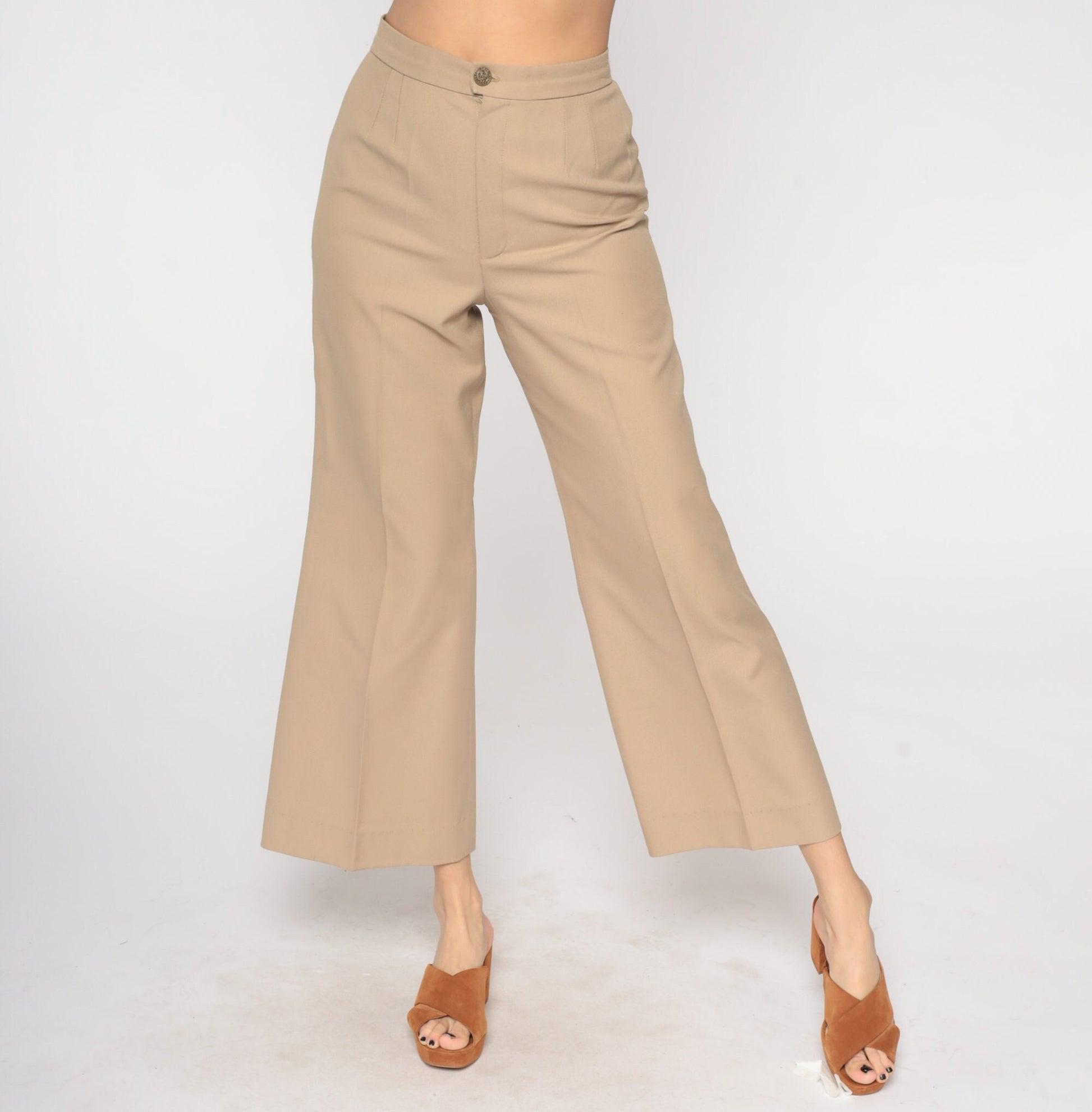 70s Tan High-Waisted Flared Trousers Small S