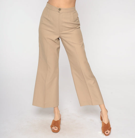 70s Tan High-Waisted Flared Trousers Small S