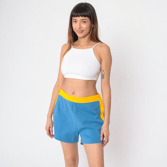 70s Speedline Running Shorts Blue Yellow Stripe High Waist Large