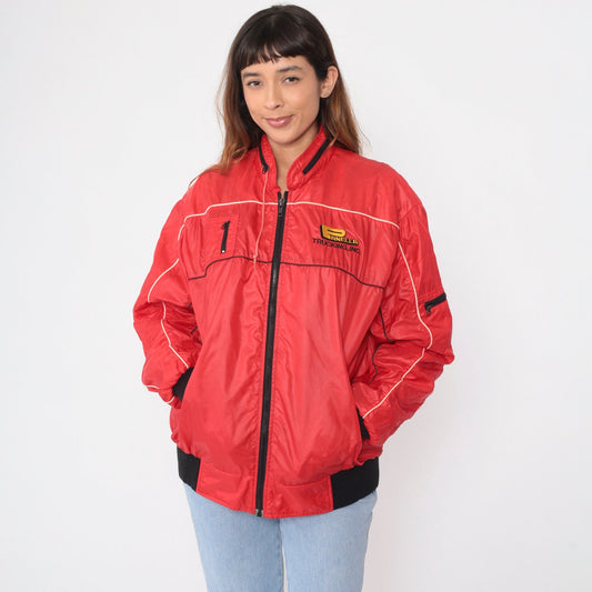 80s Panella Trucking Jacket Red Nylon Zip Hood Workwear XXL