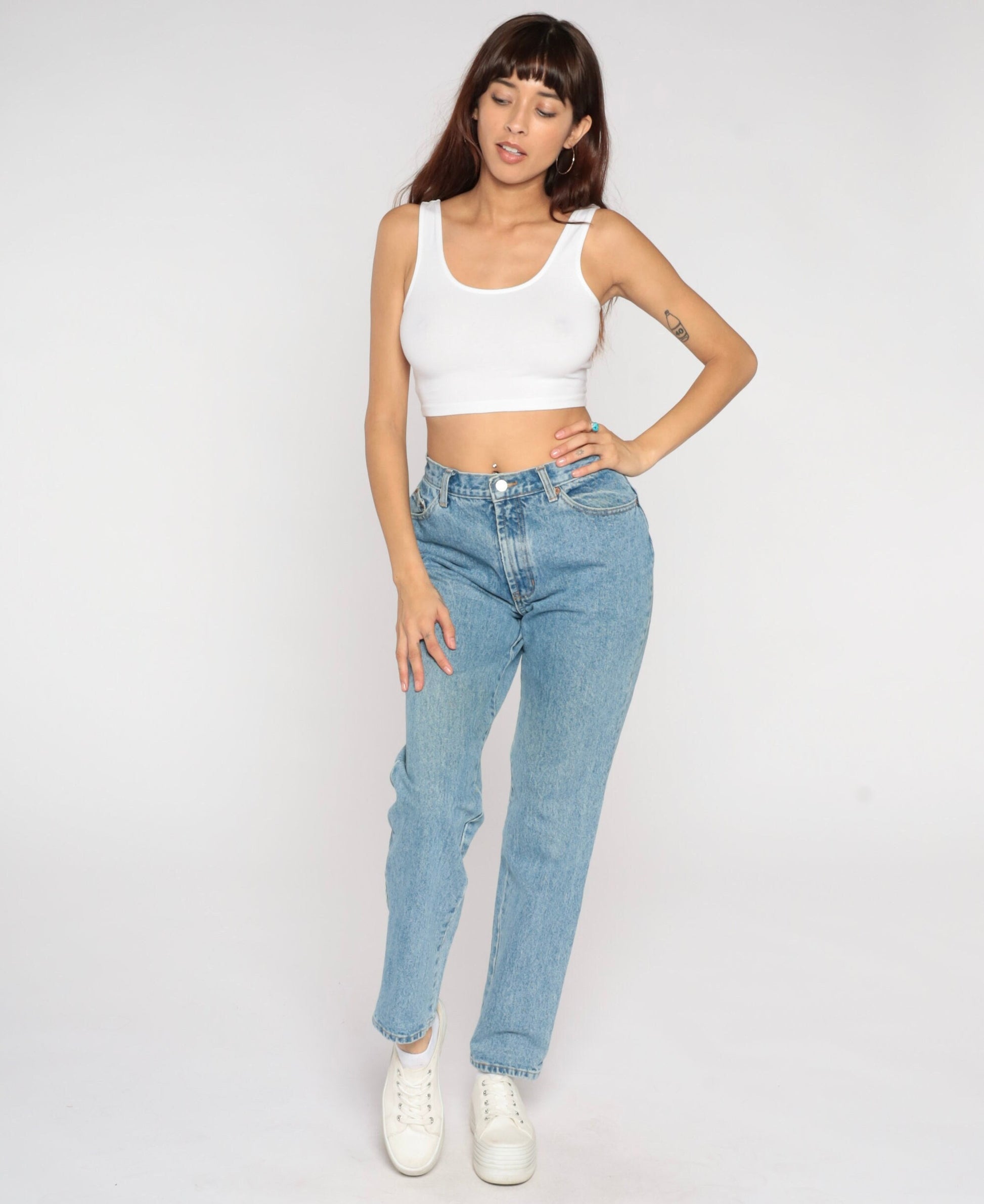 90s Tapered Mid Rise Denim Jeans Stone Washed Blue Women's 10 Long