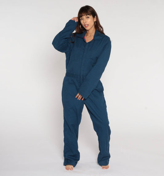 90s Walls Insulated Coverall Jumpsuit Dark Blue Quilted Workwear Medium