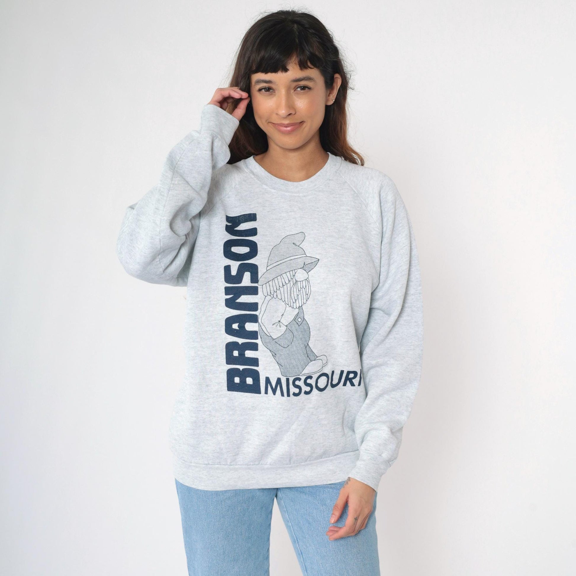90s Branson Missouri Gnome Graphic Sweatshirt Heather Grey Crewneck Extra Large