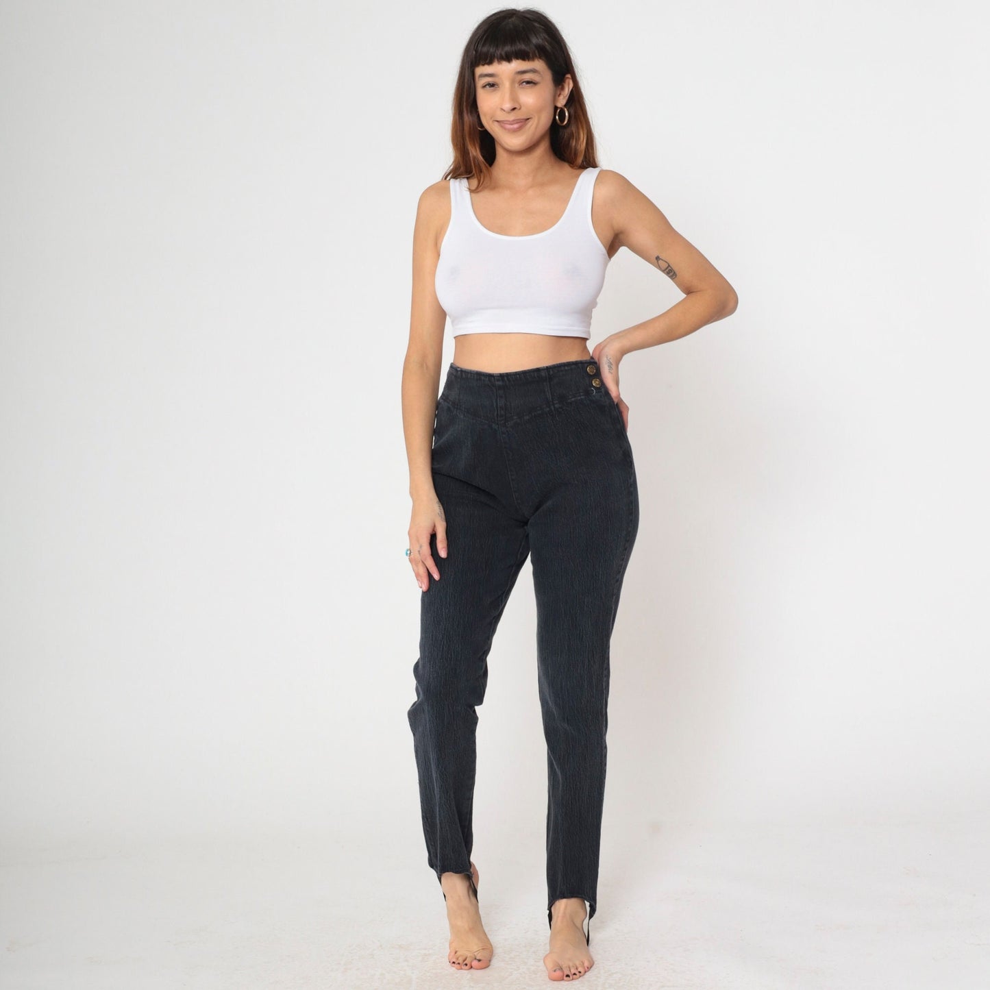 90s Anchor Blue Black Stirrup Jeans High-Waisted Skinny Medium