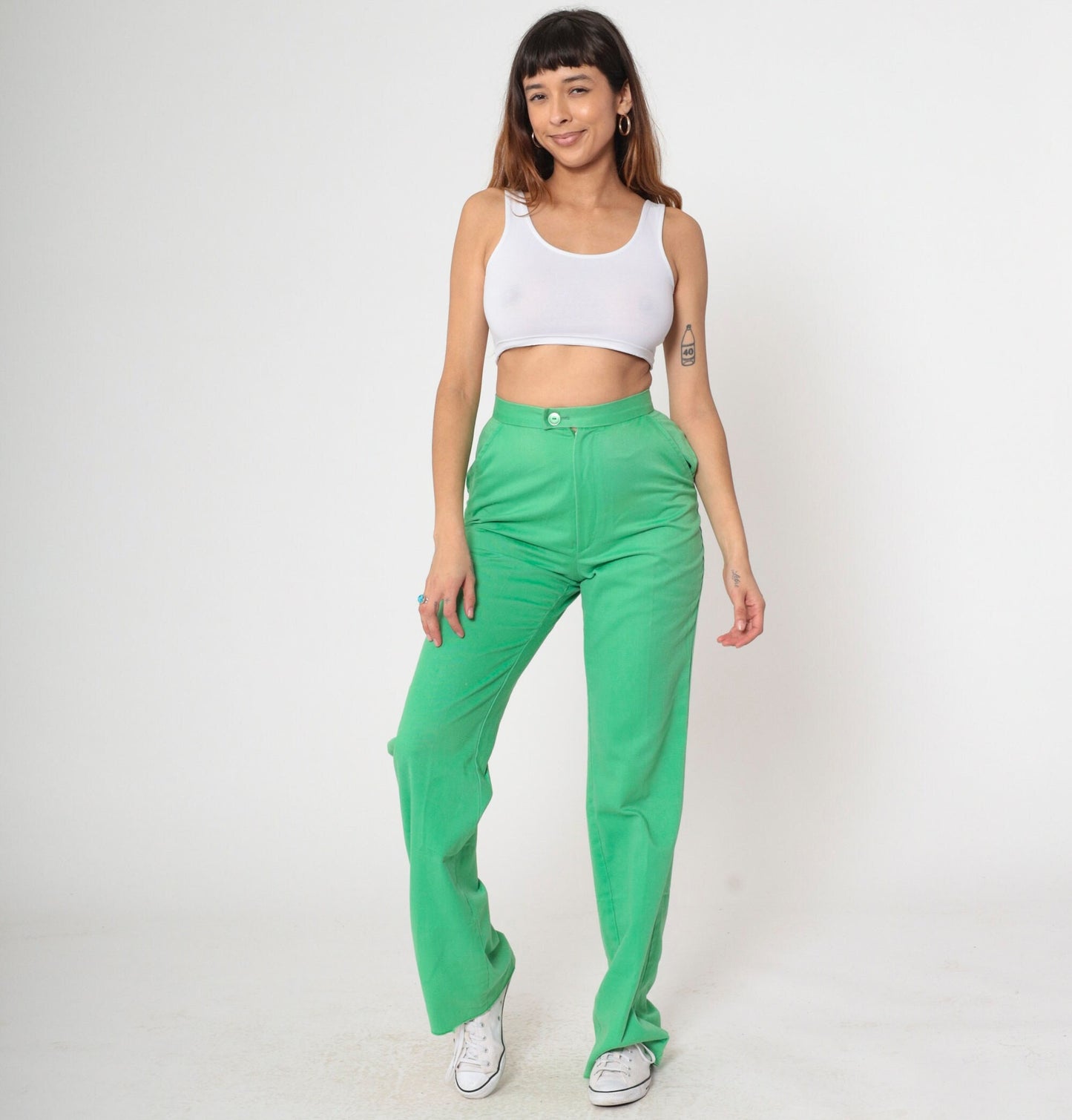 70s Girl Scouts Green High-Waisted Straight Leg Trousers Small