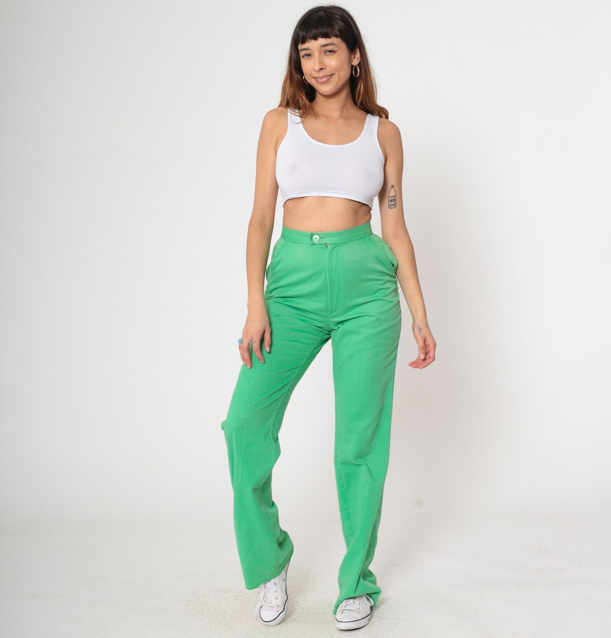 70s Girl Scouts Green High-Waisted Straight Leg Trousers Small