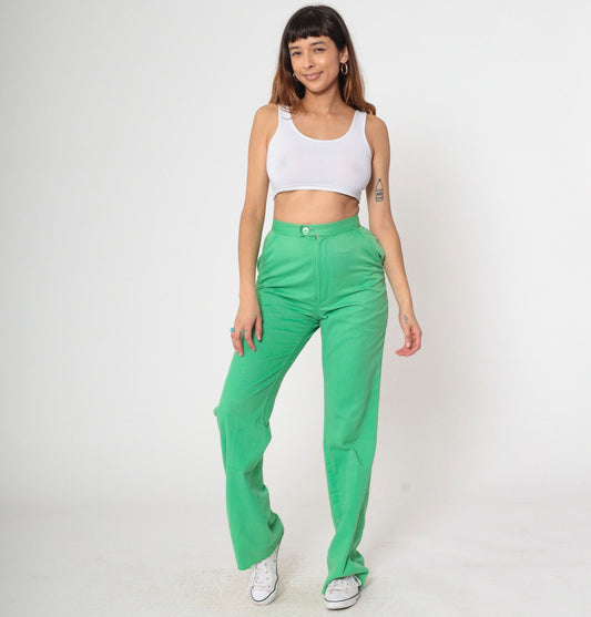 70s Girl Scouts Green High-Waisted Straight Leg Trousers Small
