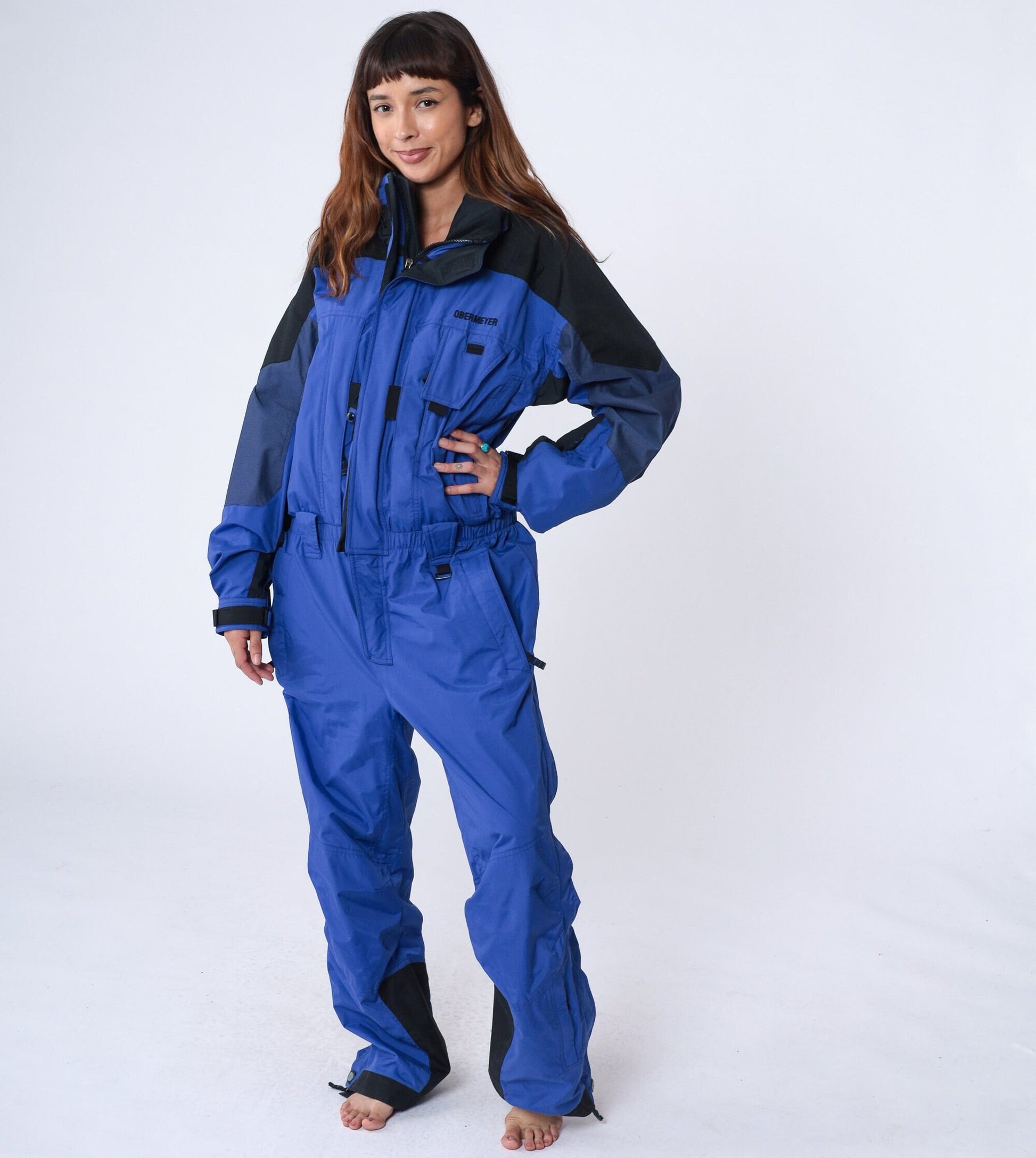 00s Obermeyer One-Piece Ski Suit Purple-Blue Black Trim Women's Extra Large XXL