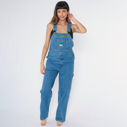 90s Liberty Men's Blue Denim Overalls Hammer Loop Carpenter Bibs Size 32