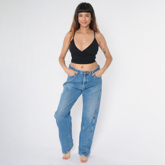 90s Wrangler George Strait Cowboy Cut Jeans Blue High Rise Straight Leg 35x34