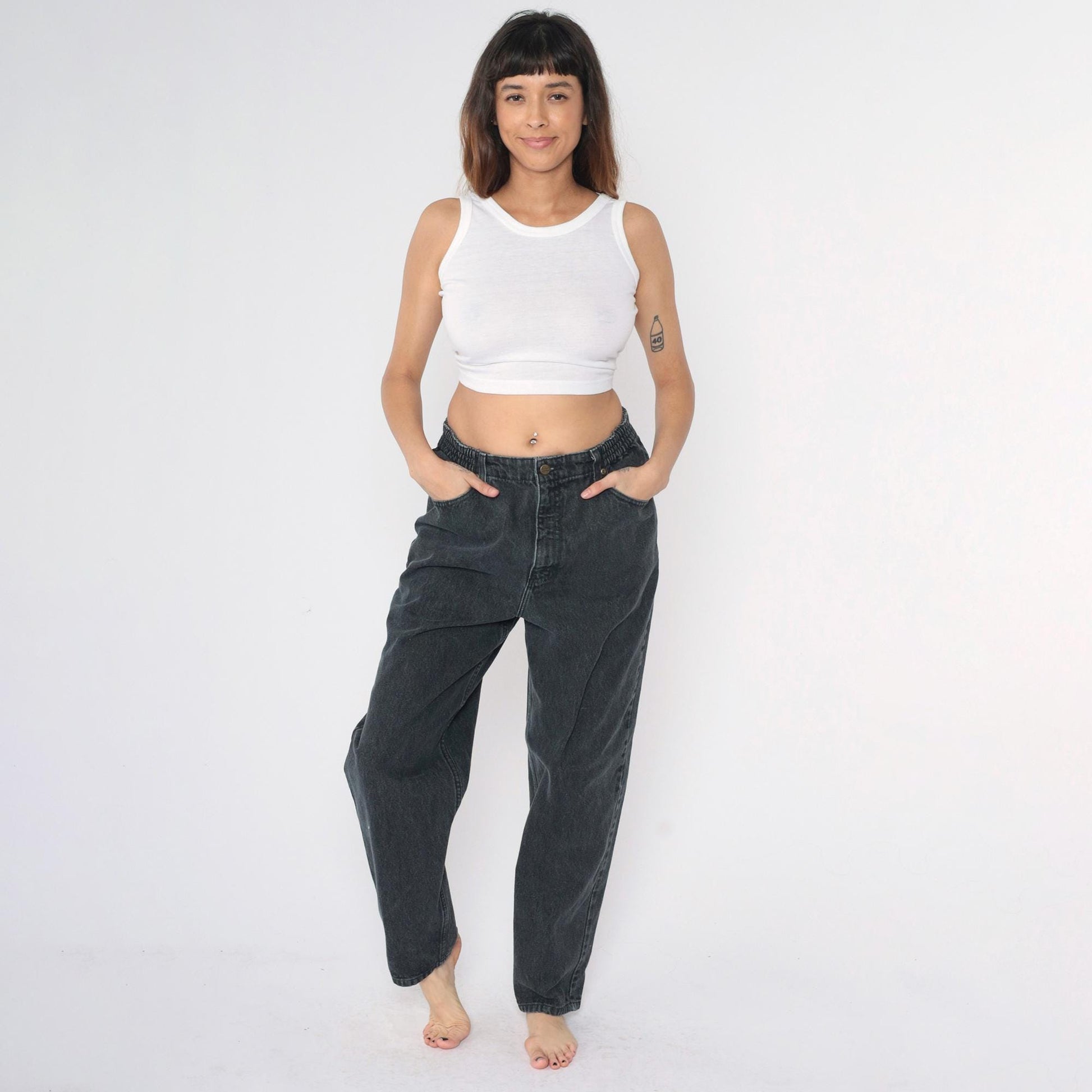 90s L.L. Bean Double L Black Denim High-Rise Straight-Leg Jeans Women's 14