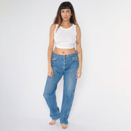 90s Wrangler George Strait Cowboy Cut Blue Jeans High Rise Straight Leg 35x34