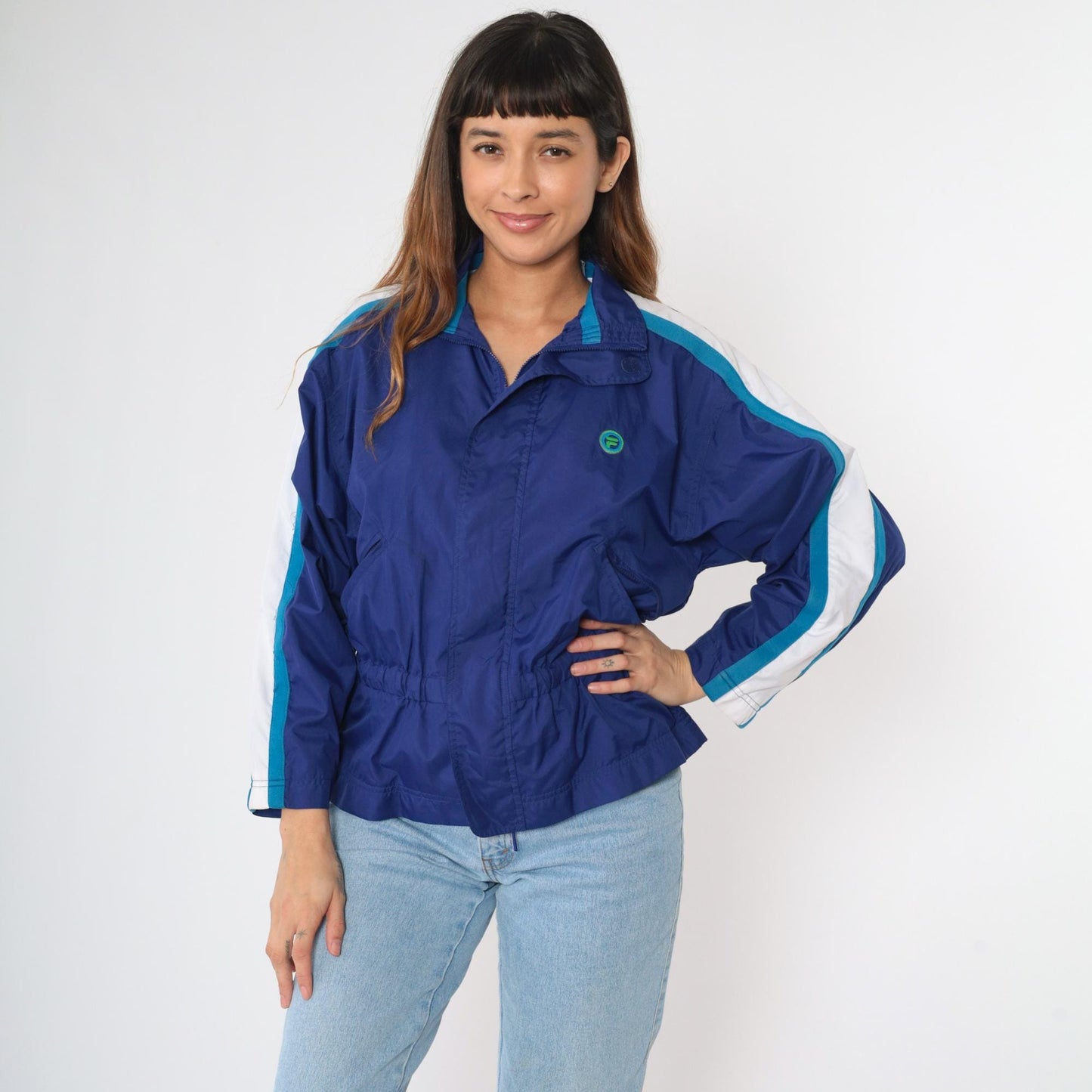 Y2K Fila Blue Striped Windbreaker Jacket Zip-Up Small S