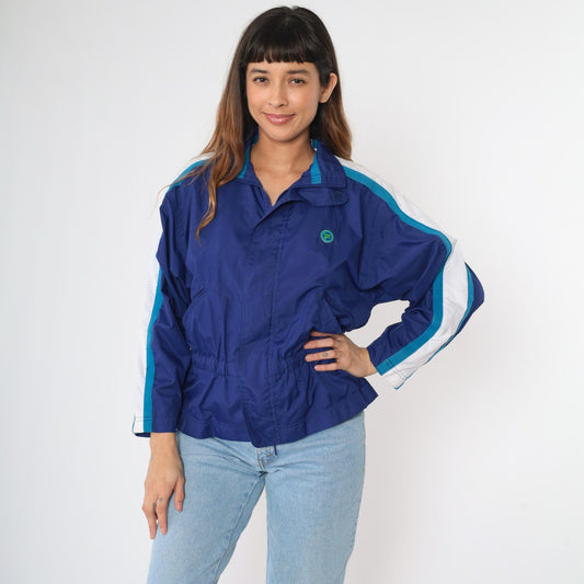 Y2K Fila Blue Striped Windbreaker Jacket Zip-Up Small S