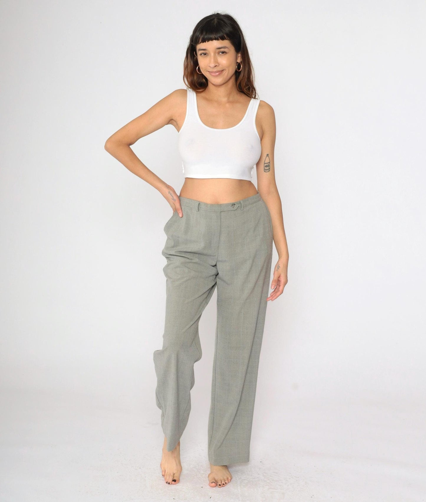 90s Grey Plaid Straight Leg Trousers High Rise Vintage Kim Rogers Medium