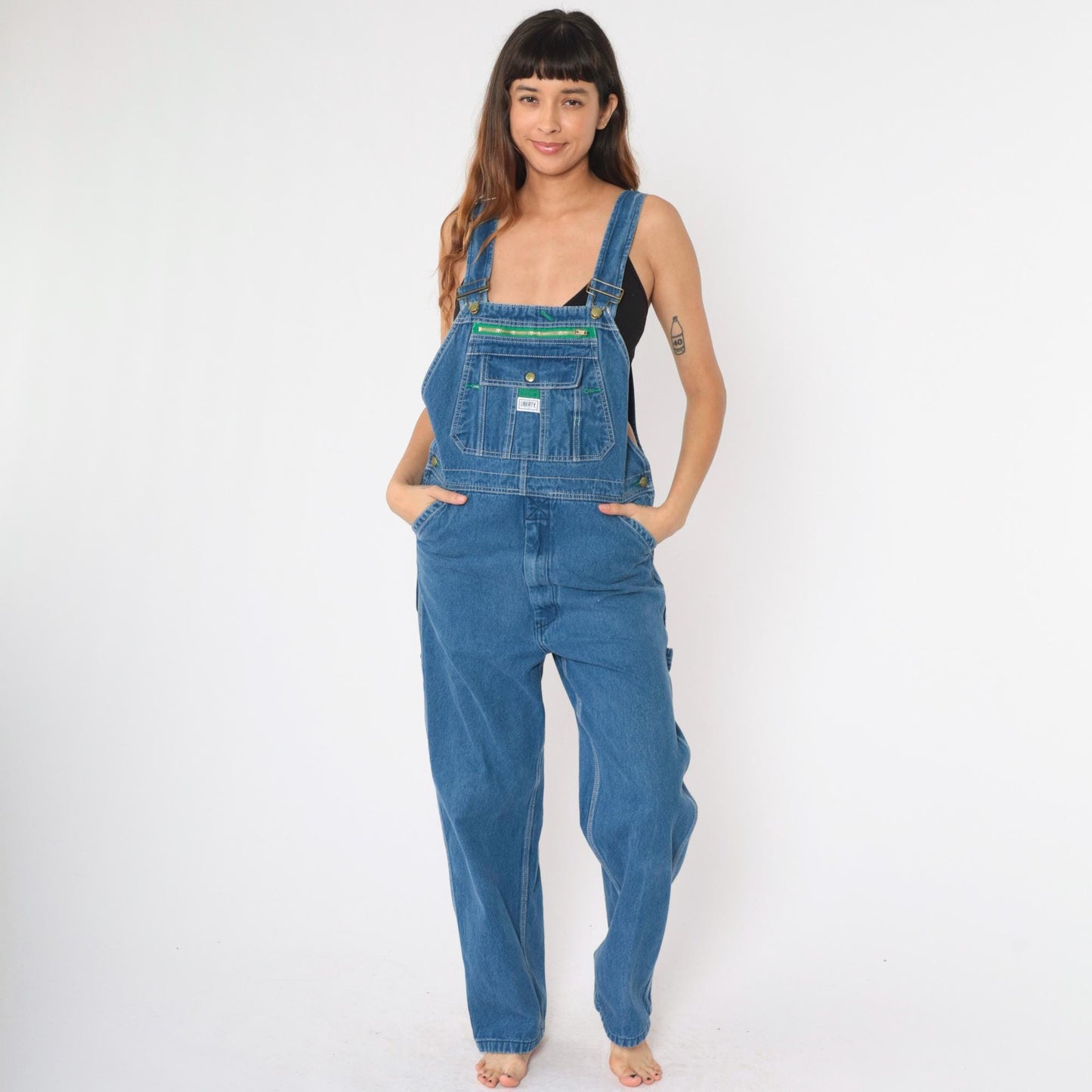 Y2K Liberty Blue Denim Bib Overalls Relaxed Baggy Workwear Men's 34x32