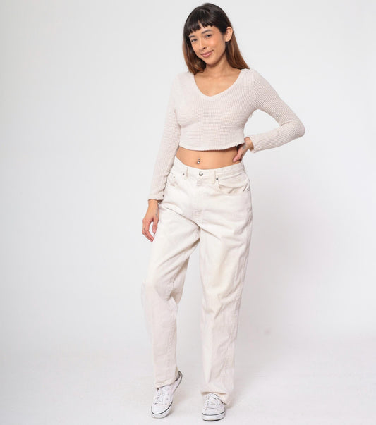 90s I.O.U White Denim Jeans High Waist Straight Leg 33/32