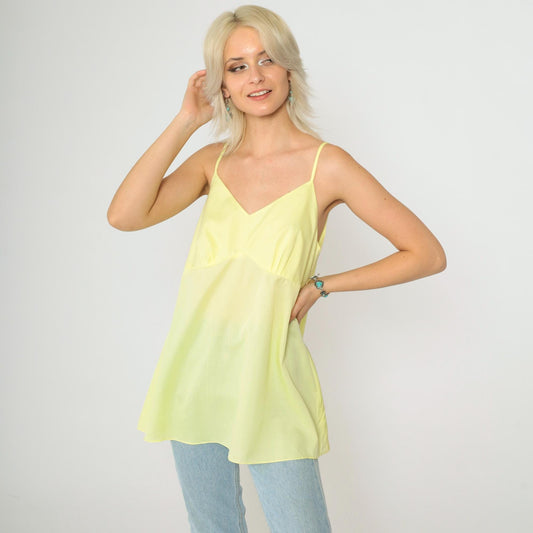 00s Yellow Babydoll Tank Top Spaghetti Strap Empire Waist Medium