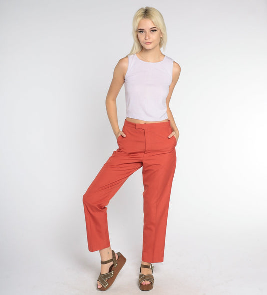 70s Terracotta High-Rise Straight Leg Trousers Small S