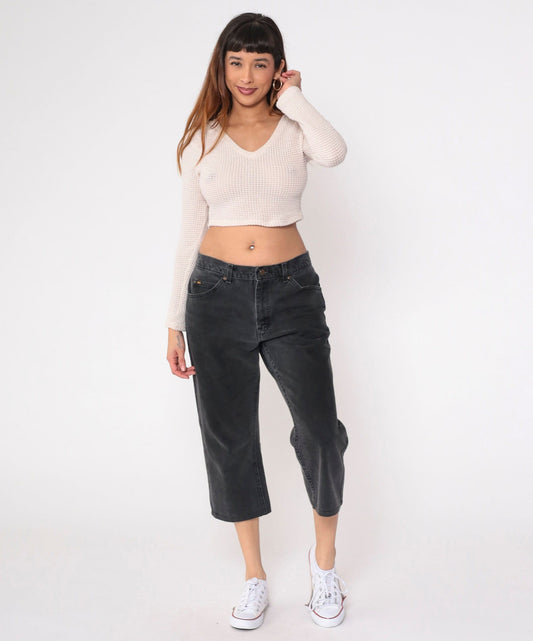 90s Lee Black Denim Straight Leg Jeans High Rise Cropped Men's 33