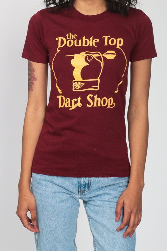 80s Dart Shop Graphic T-Shirt Burgundy Yellow Single Stitch Extra Small