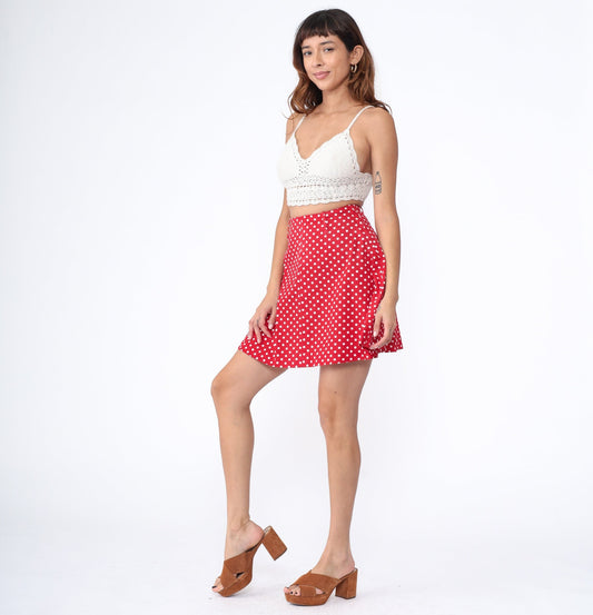60s Junior House Polka Dot Mini Skirt Red A-Line High Waisted Extra Small