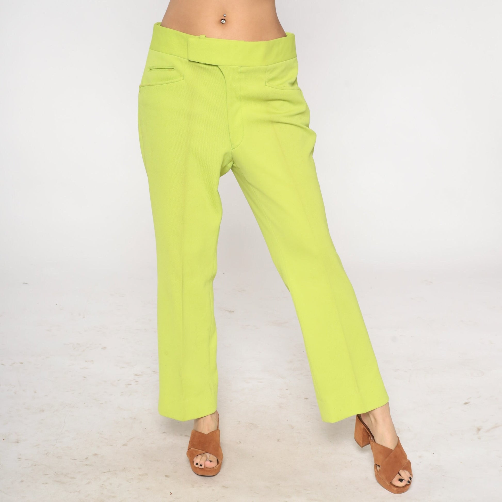 70s Chartreuse Straight Leg Trousers High Rise Mens 36