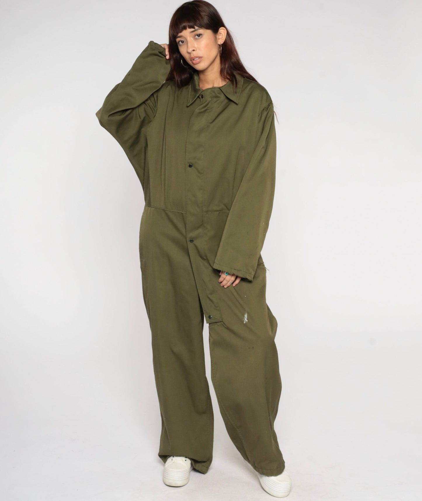90s Army Olive Green Jumpsuit Military Coveralls Long Sleeve Men's Medium