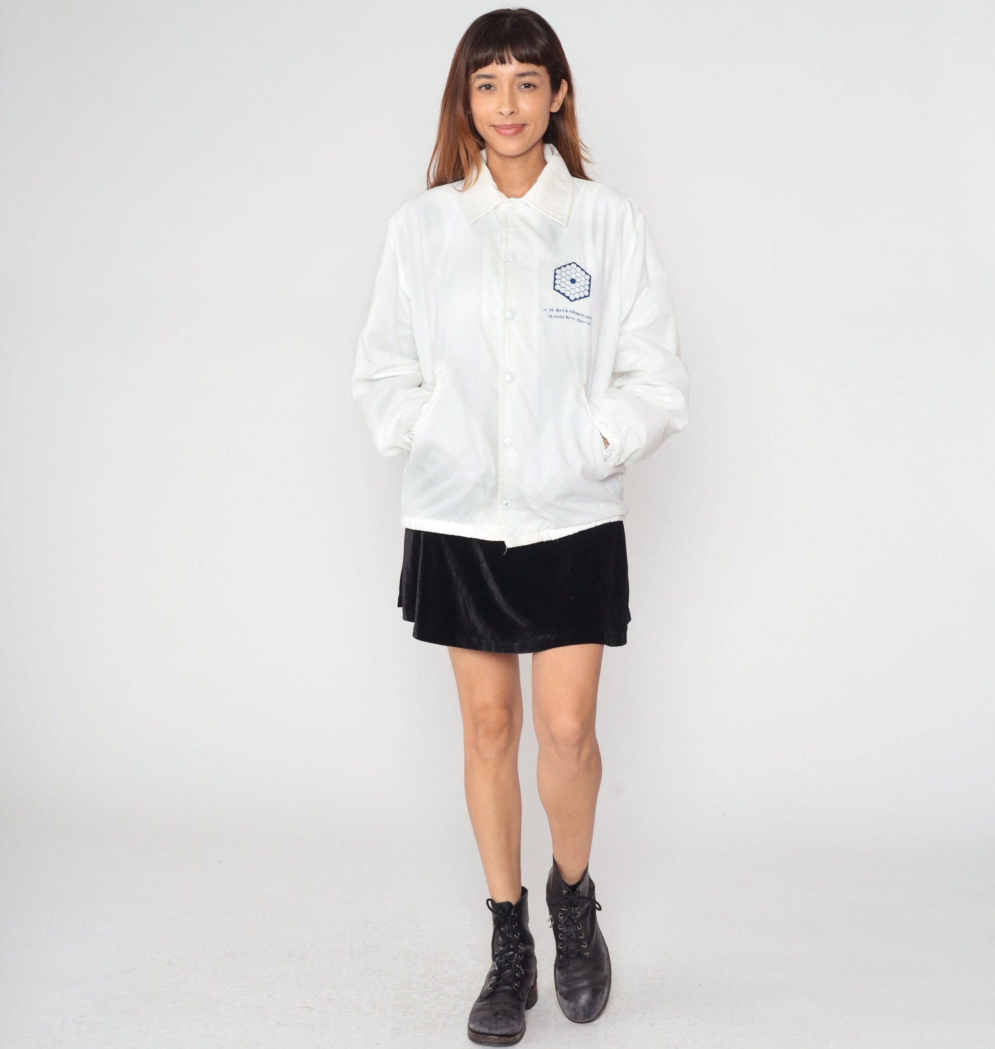 80s WM Keck Observatory Waimea Hawaii Windbreaker Jacket White Snap Small