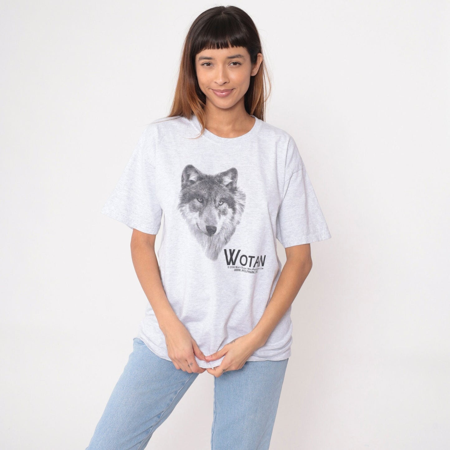 00s Wotan Wolf Park Battleground Indiana Graphic Tee Heather Grey Large