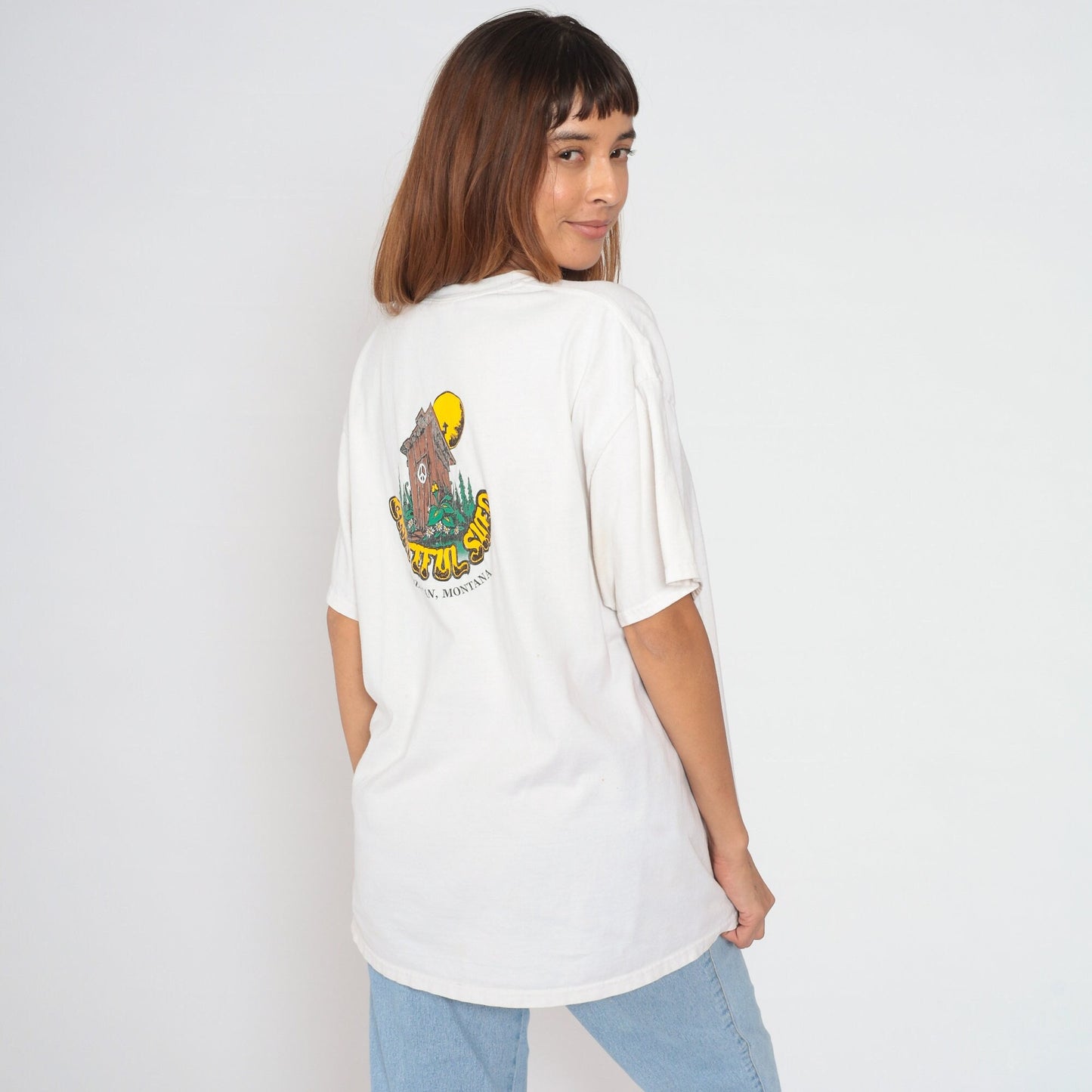 Y2K Grateful Shed Bozeman Montana Graphic T-Shirt White Cotton Extra Large XL
