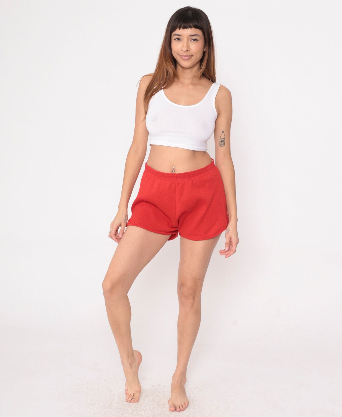80s Red Gym Shorts High Waist Elastic Athletic Shorts Medium