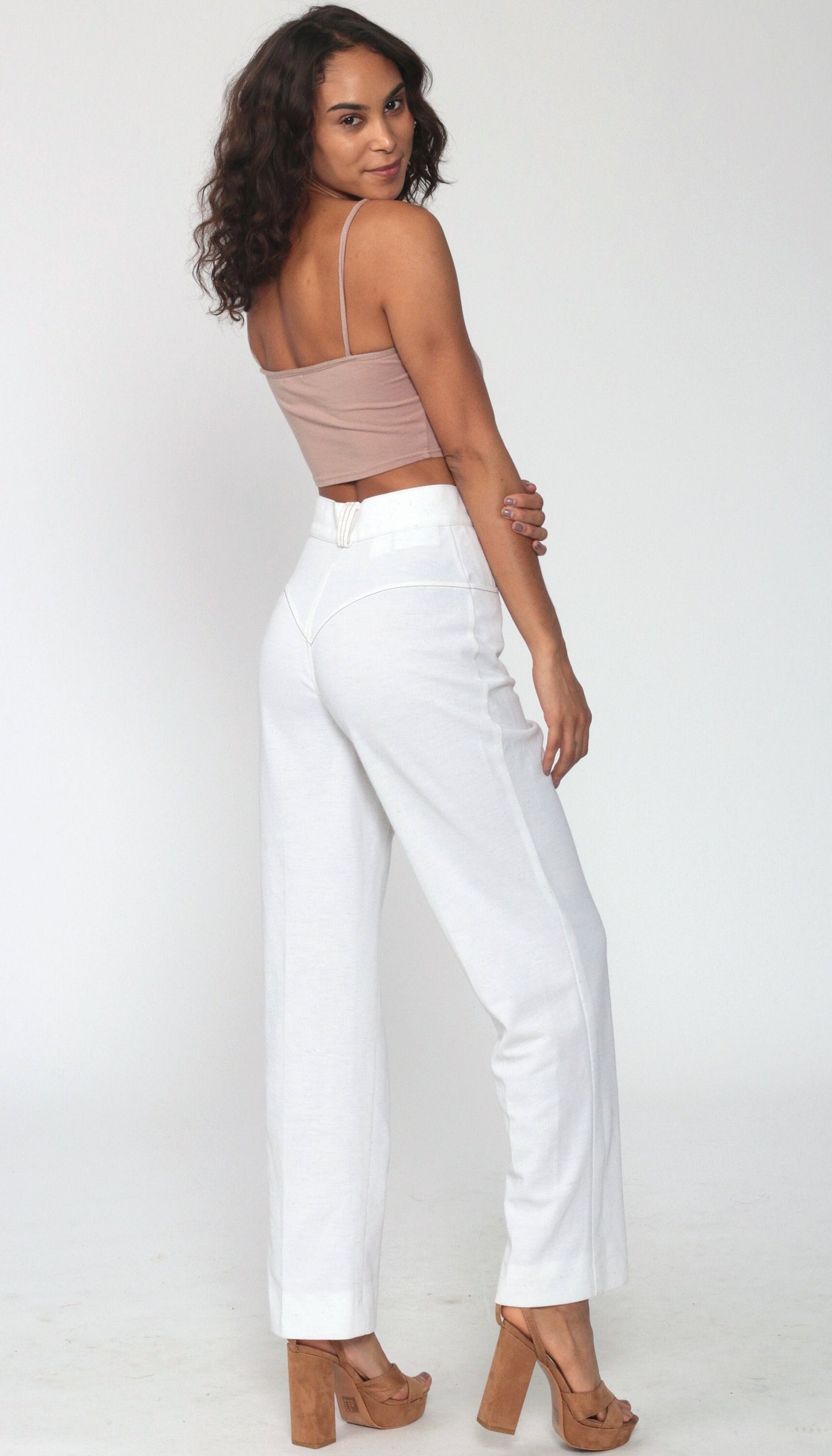 1970s White High-Rise Straight Leg Trousers Small