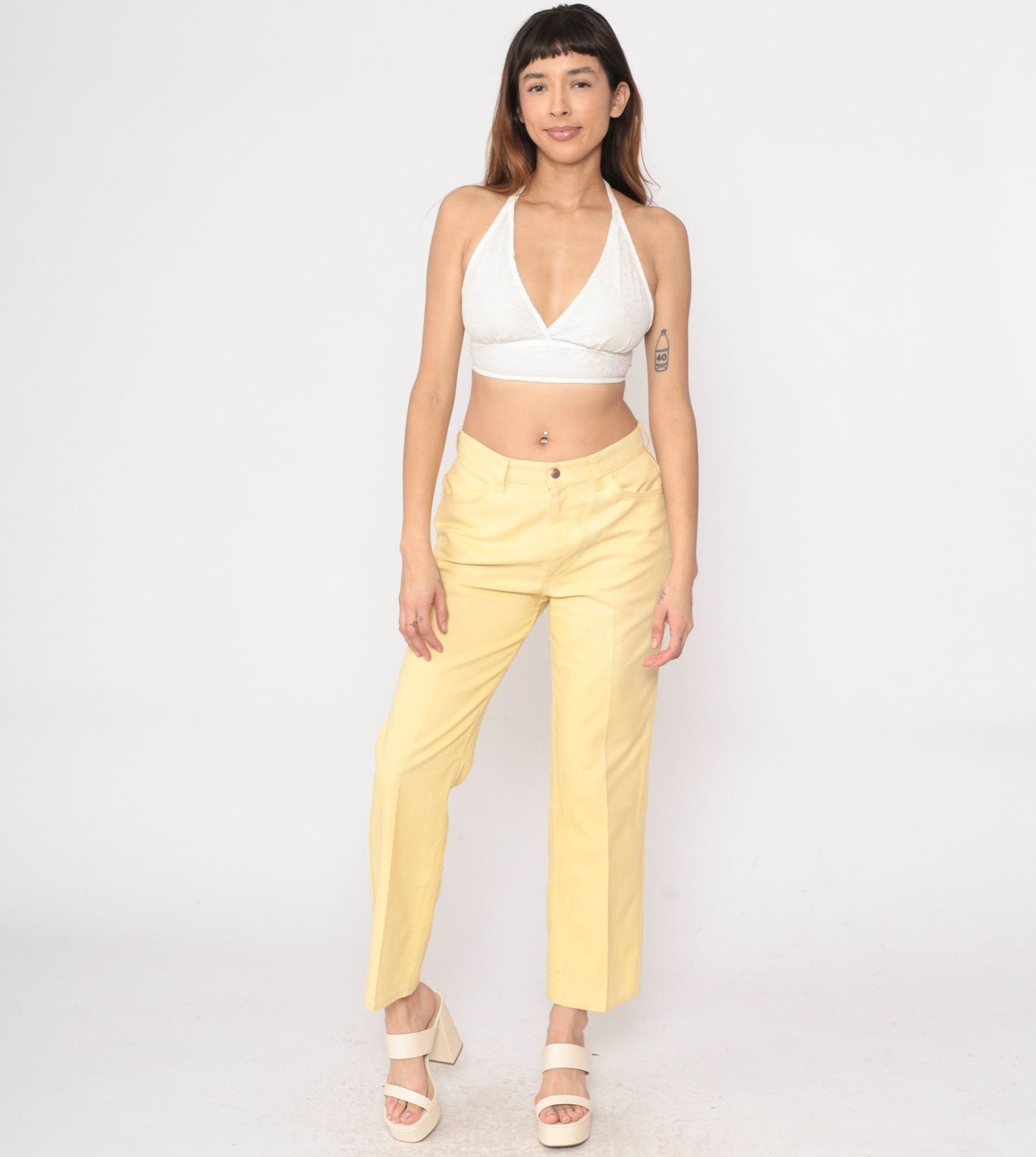 80s Levi's High Waist Straight Leg Trousers Light Yellow Medium 8